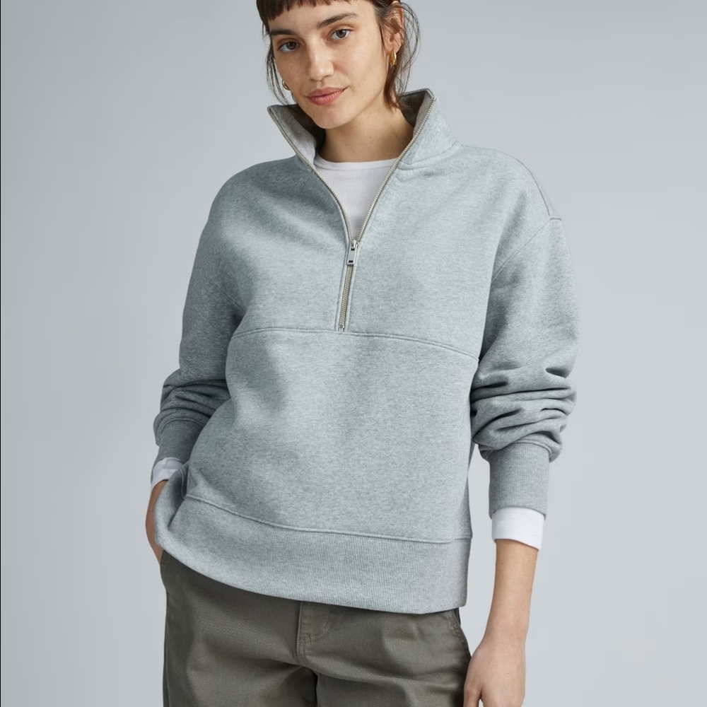 Everlane The Retrack Half Zip Sweatshirt Gray XS